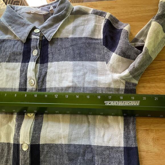 Soft Surroundings Top‎ Linen Blend Plaid Button Up Zip Back Womens Medium - Picture 4 of 7